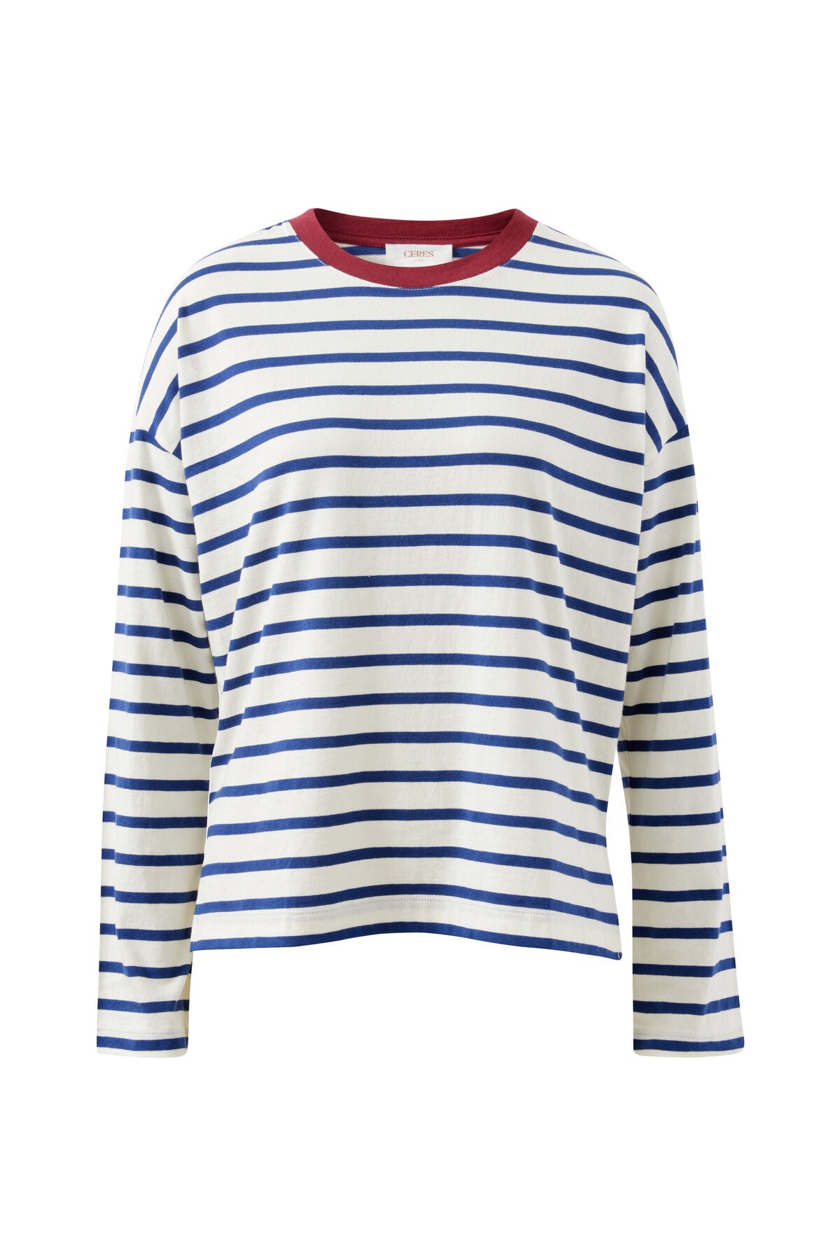 Scout Slouchy Long Sleeve Tee - Milk Prussian Blue Stripe