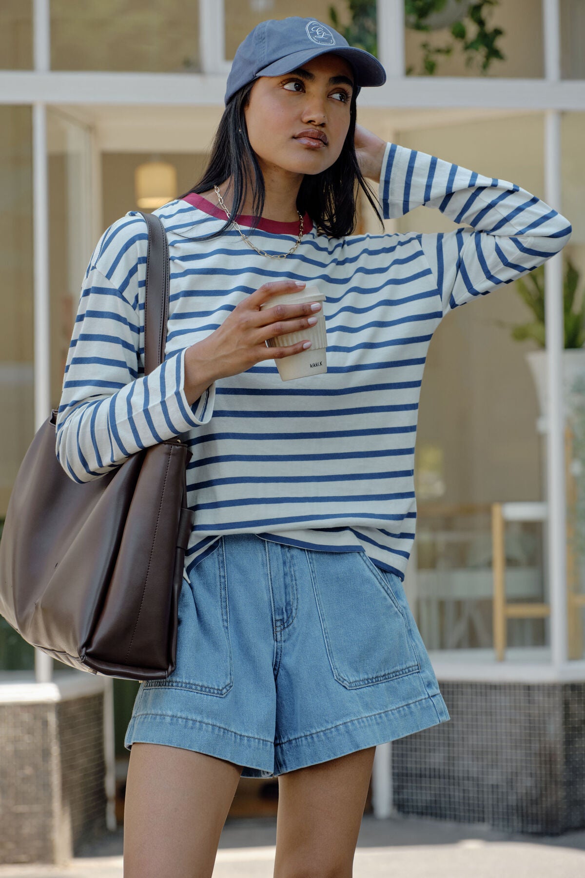 Scout Slouchy Long Sleeve Tee - Milk Prussian Blue Stripe