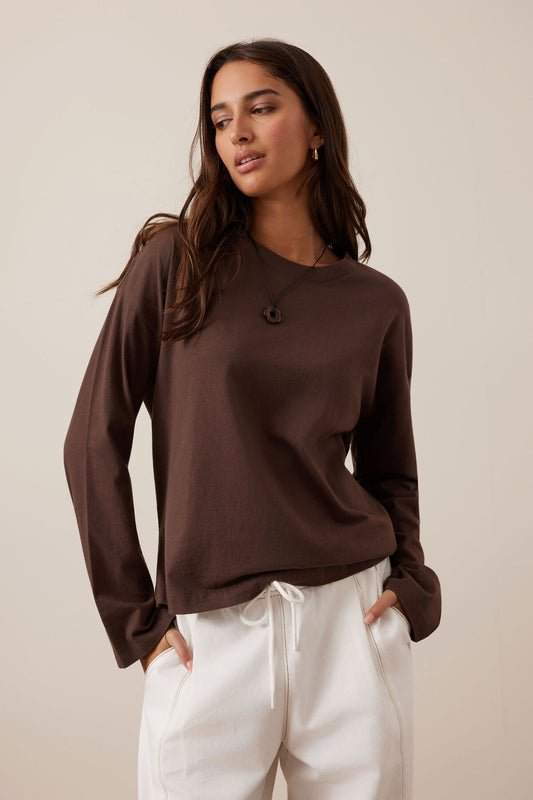 Scout Slouchy Long Sleeve Tee - Brunette Brown