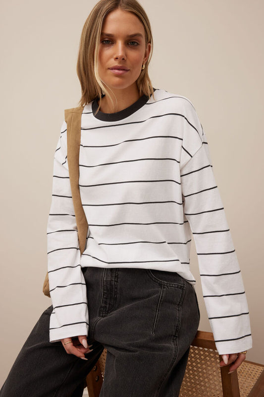 Scout Slouchy Long Sleeve Tee - Phantom Fine Stripe