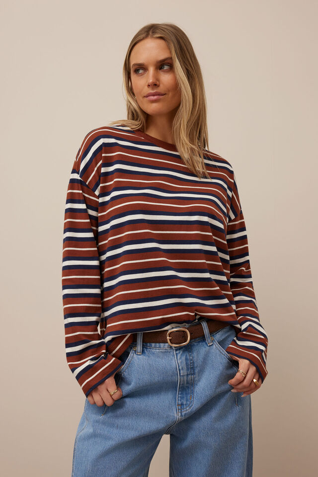Scout Slouchy Long Sleeve Tee - Ginger Navy Stripe