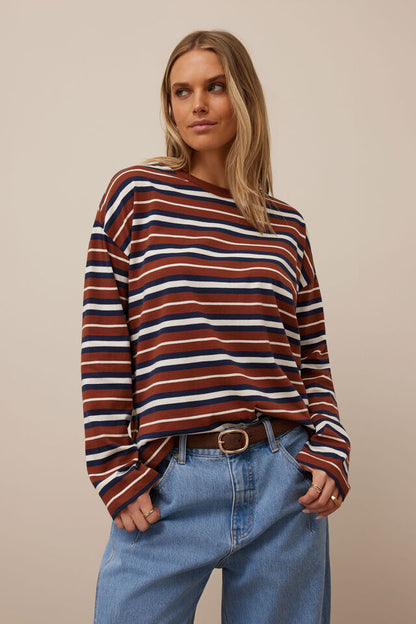 Scout Slouchy Long Sleeve Tee - Ginger Navy Stripe