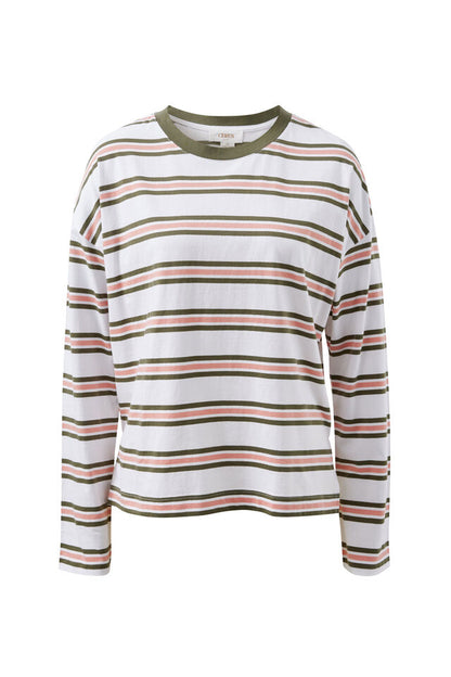 Scout Slouchy Long Sleeve Tee - Washed Olive Stripe