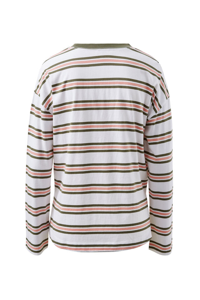 Scout Slouchy Long Sleeve Tee - Washed Olive Stripe