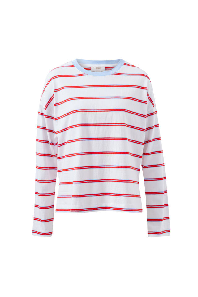 Scout Slouchy Long Sleeve Tee - China Blue Chilli Red Stripe