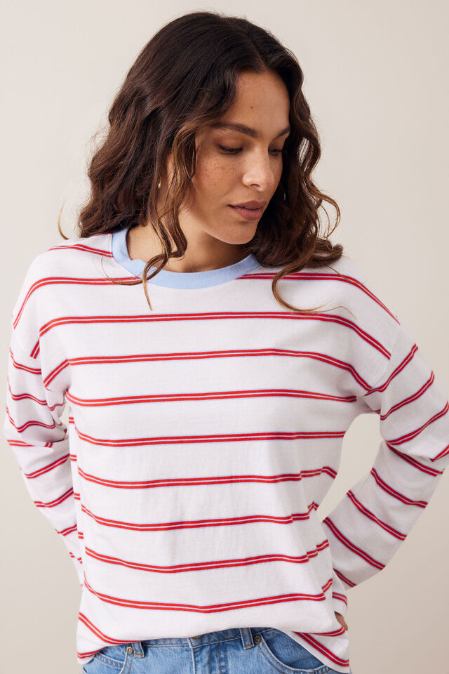 Scout Slouchy Long Sleeve Tee - China Blue Chilli Red Stripe