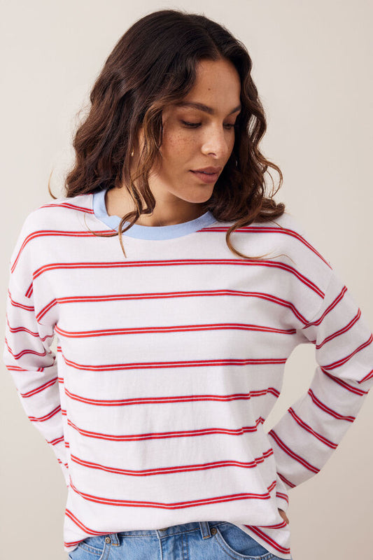 Scout Slouchy Long Sleeve Tee - China Blue Chilli Red Stripe