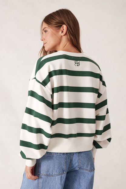 Cropped Slouchy Crew - Green Stripe