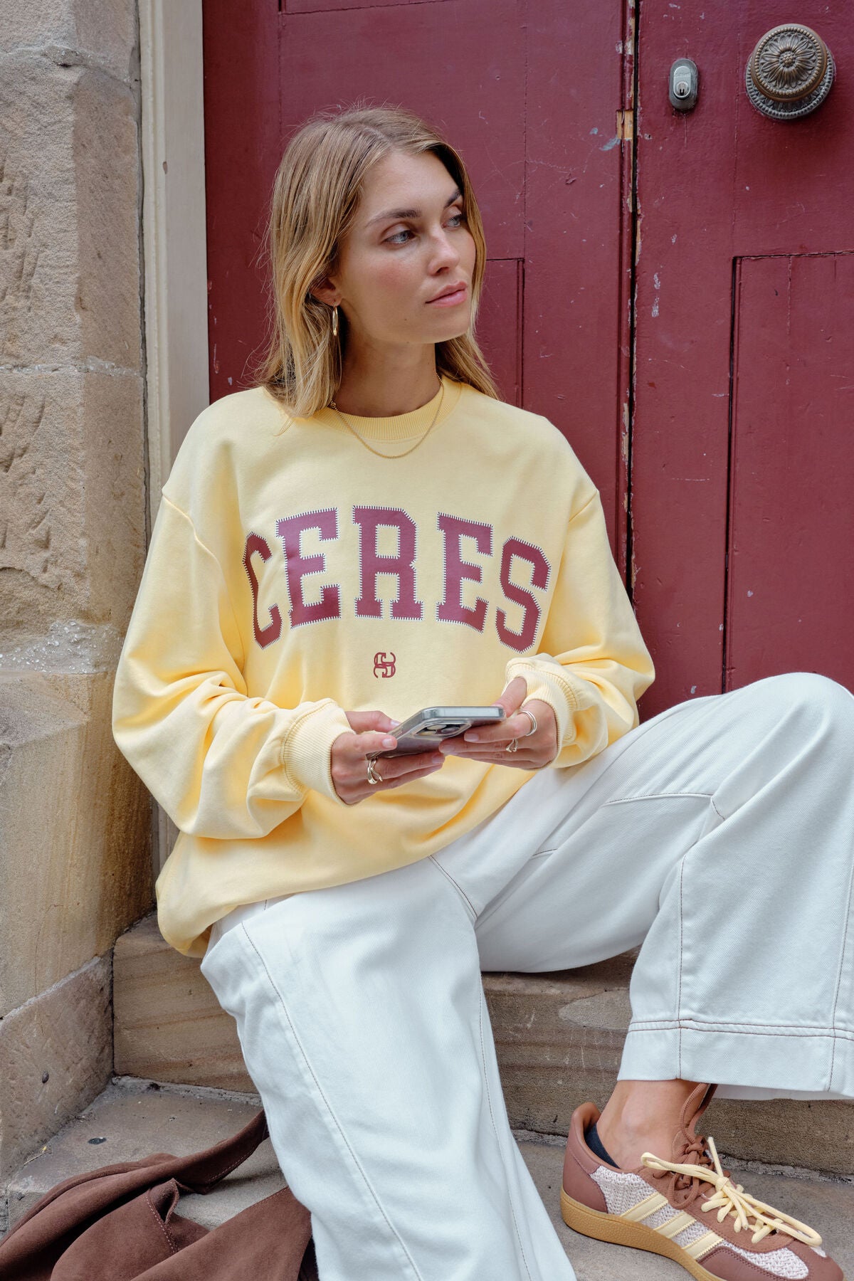 Isla Oversized Slouchy Crew - Butter Washed Burgundy Logo