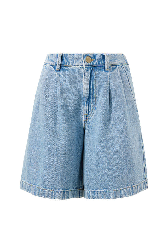 Longline Pleat Denim Shorts
