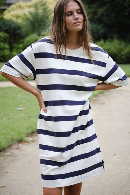 Mini Terry Dress - Navy Stripe