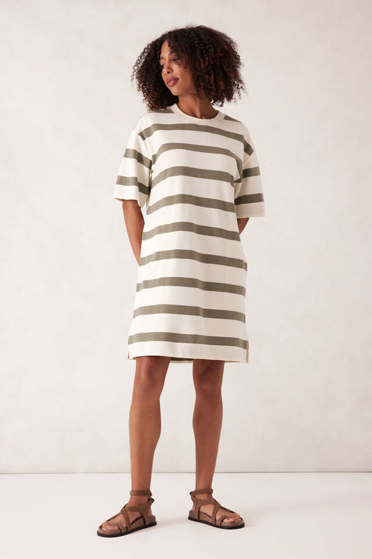 Mini Terry Dress - Moss Green Stripe
