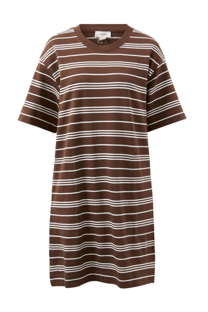 Cleo Mini Terry Dress - Choc White Stripe