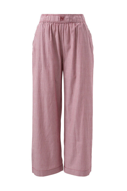 The Lounge Pant - Burgundy & White Narrow Stripe