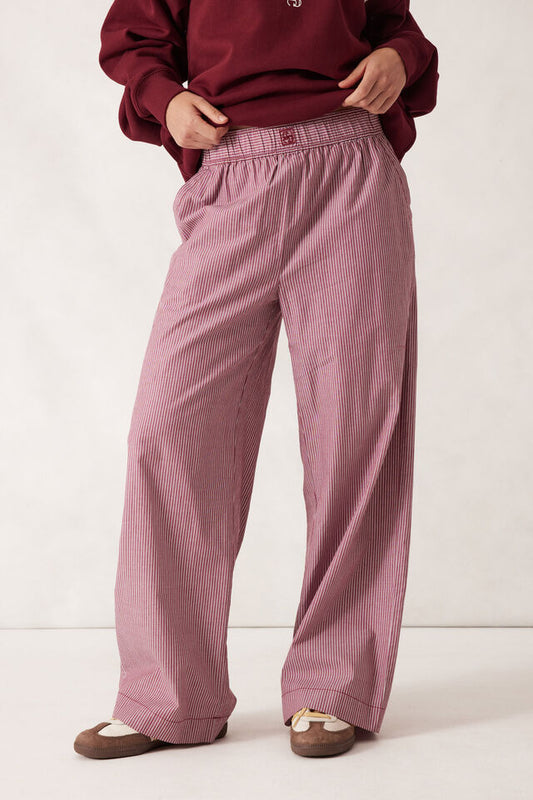 The Lounge Pant - Burgundy & White Narrow Stripe