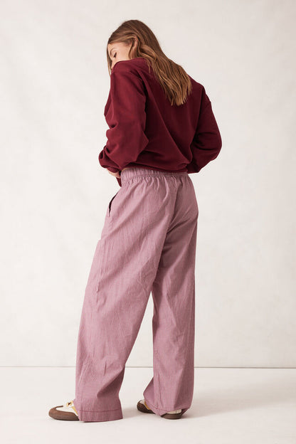 The Lounge Pant - Burgundy & White Narrow Stripe