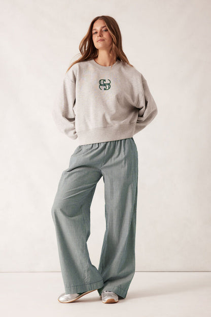 The Lounge Pant - Green & White Narrow Stripe