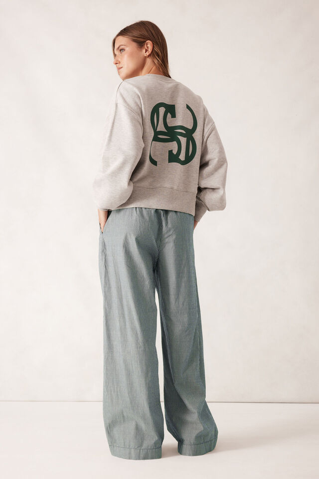 The Lounge Pant - Green & White Narrow Stripe