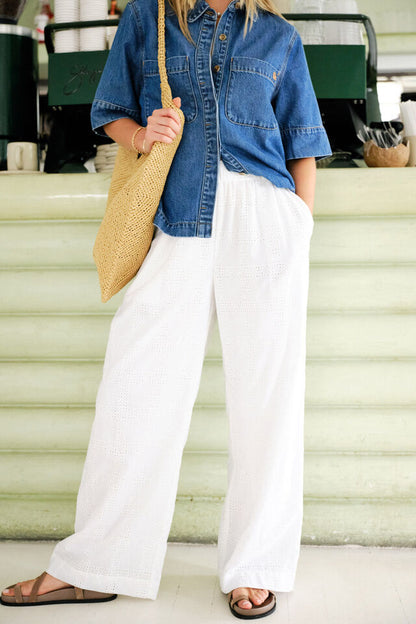 The Lounge Pant - White Broderie