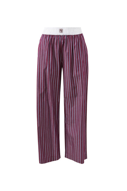 The Lounge Pant - Burgundy Washed Navy Stripe