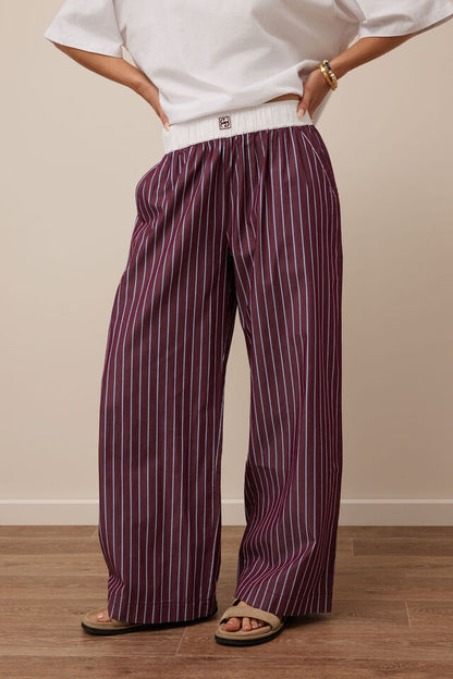 The Lounge Pant - Burgundy Washed Navy Stripe
