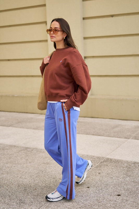 Gigi Wide Leg Terry Trackpant - Vintage Blue
