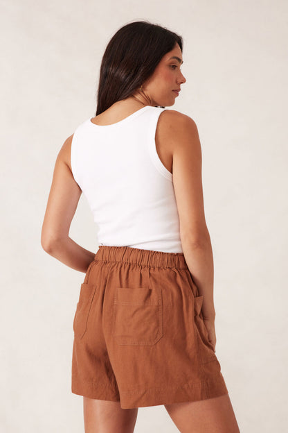 Panelled Pull On Shorts - Burnt Caramel