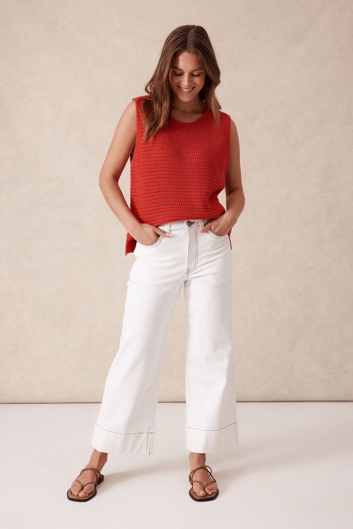 Wide Leg Crop Jean - Ecru