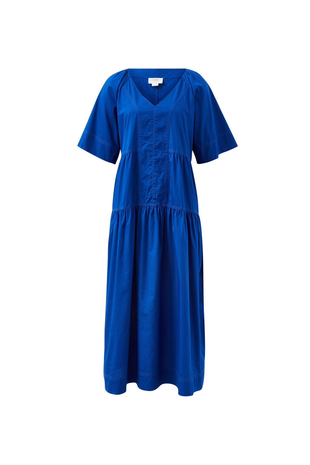 Tiered Poplin Midi Dress - Blue