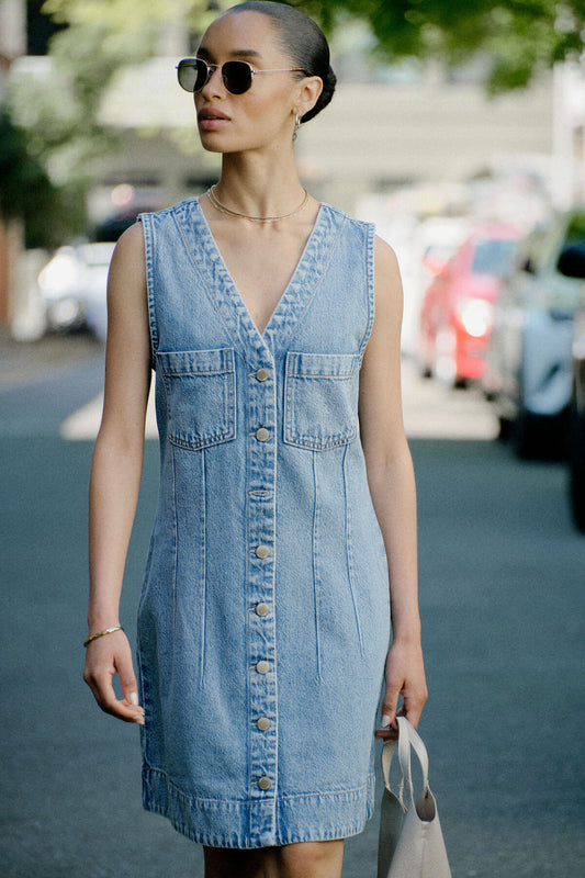 Seamed Mini Shift Dress - Vintage Blue