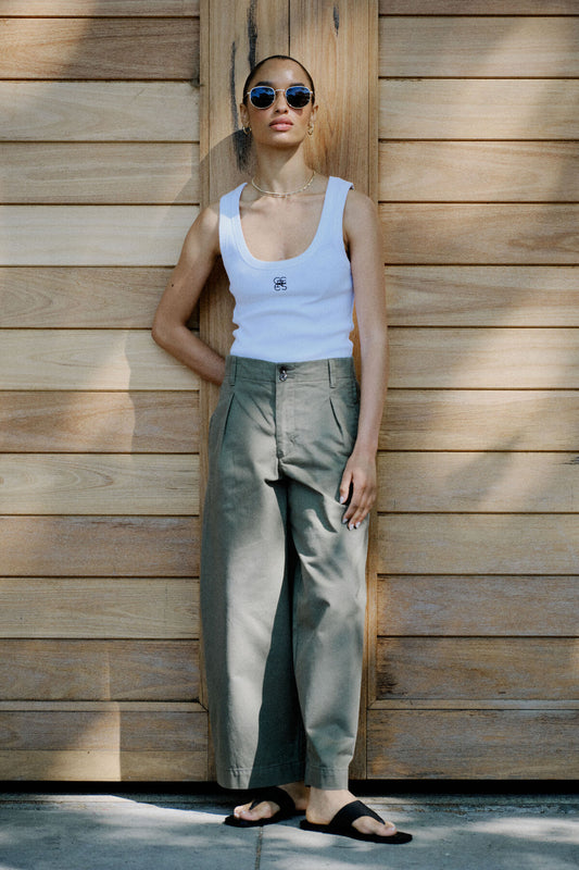 Pleat Twill Pants - Soft Olive