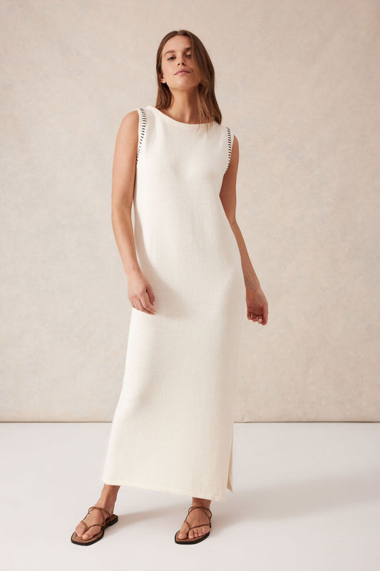 Boat Neck Midi Dress - Eggshell