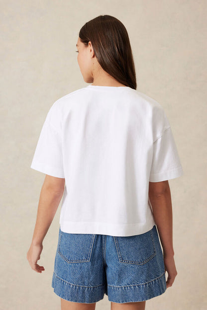 Boxy V Neck Tee - White