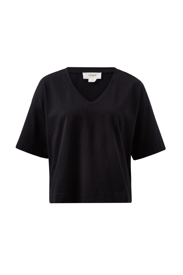 Boxy V Neck Tee - Black