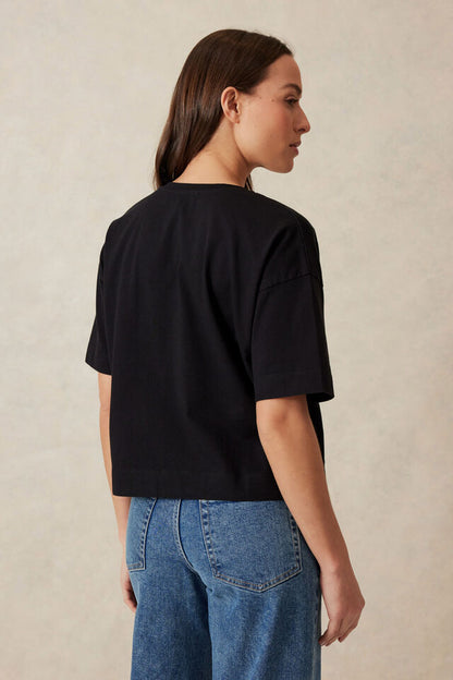 Boxy V Neck Tee - Black