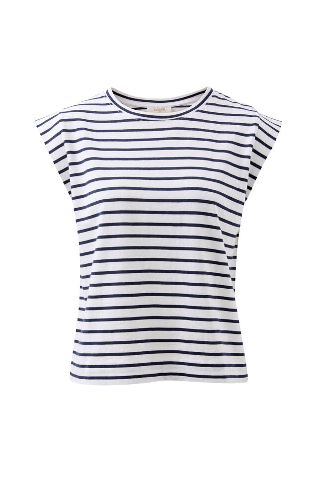 Extended Shoulder Tee - French Navy Stripe