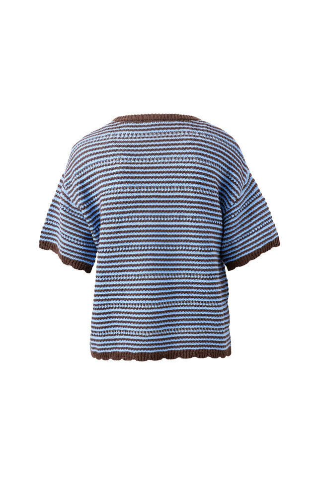 Nina Boxy knit - Brunette Sky Blue Stripe