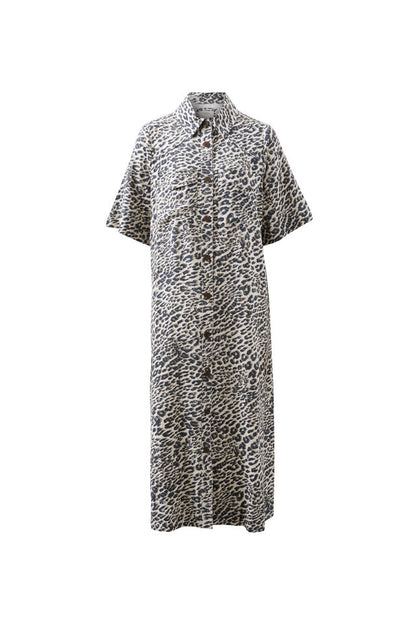 Ava Short Sleeve Midi Dress - Leopard