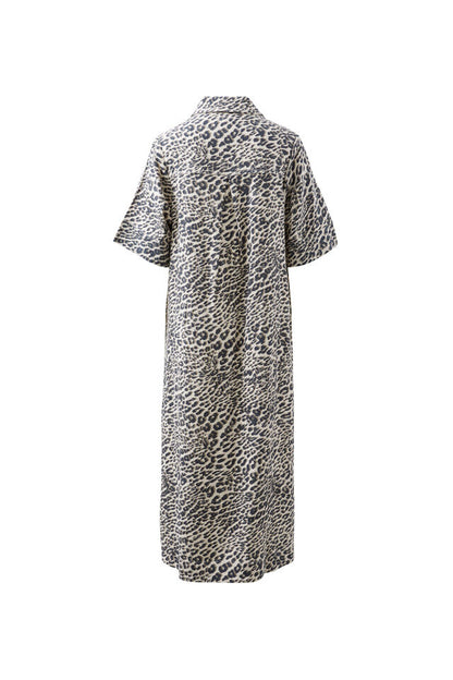Ava Short Sleeve Midi Dress - Leopard