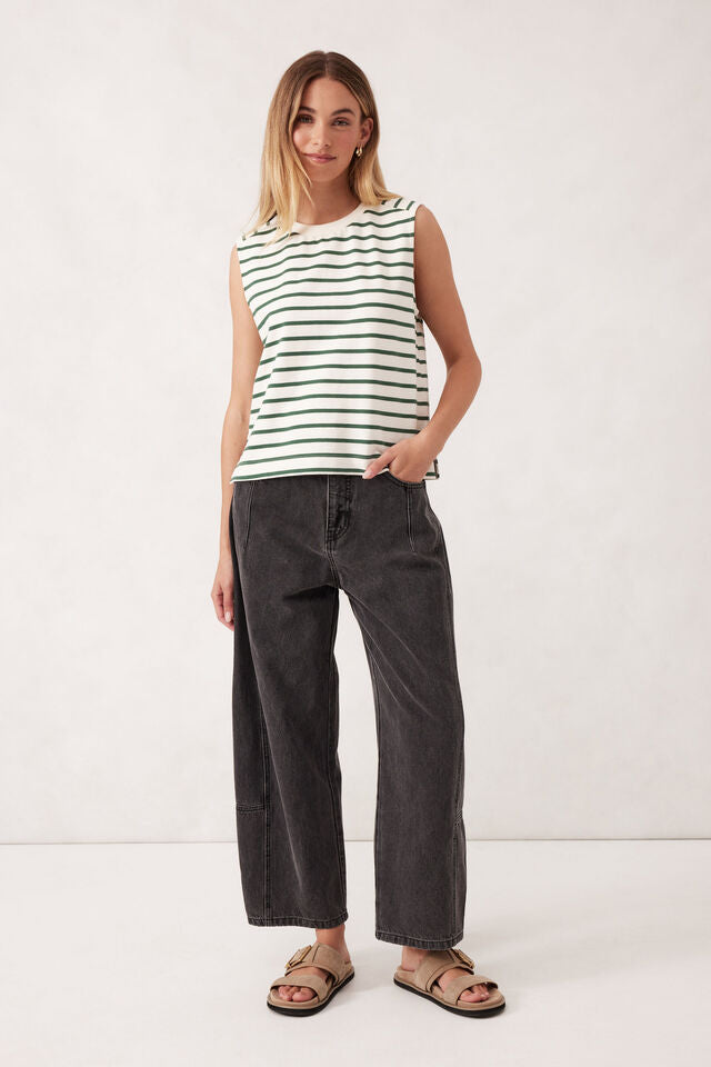 Sporty Terry Top - Pine Green Stripe