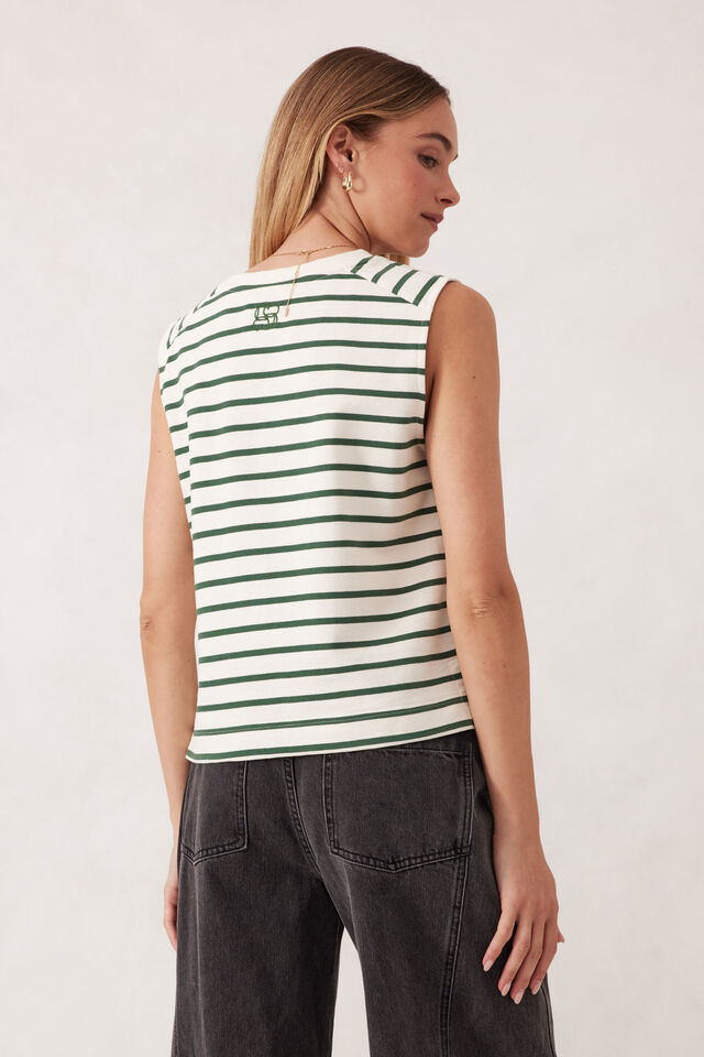 Sporty Terry Top - Pine Green Stripe