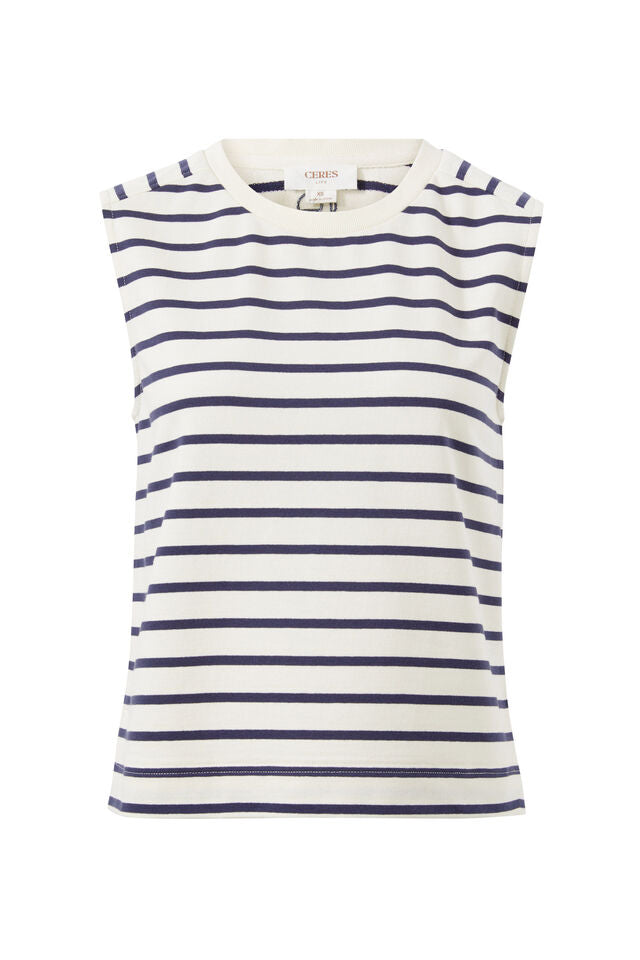 Sporty Terry Top - Navy Stripe