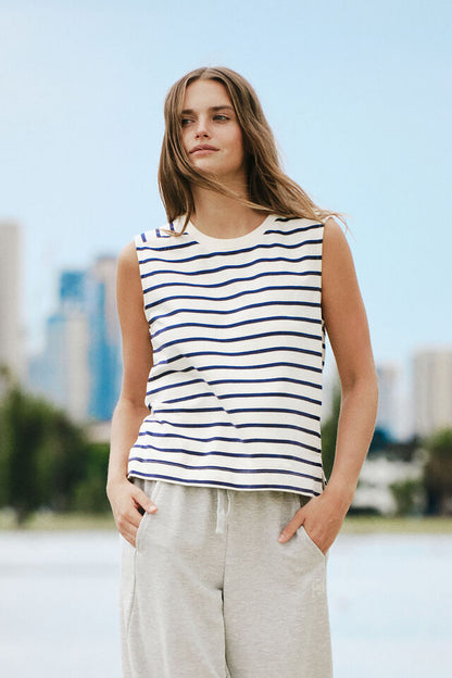 Sporty Terry Top - Navy Stripe