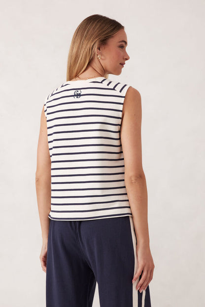 Sporty Terry Top - Navy Stripe