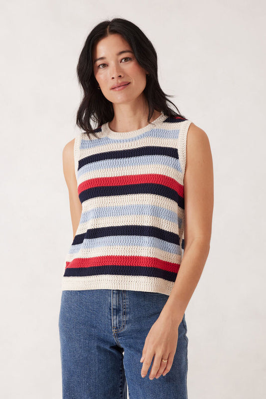 Textured Multi Stripe Knit Tank - Heritage Red Stripe