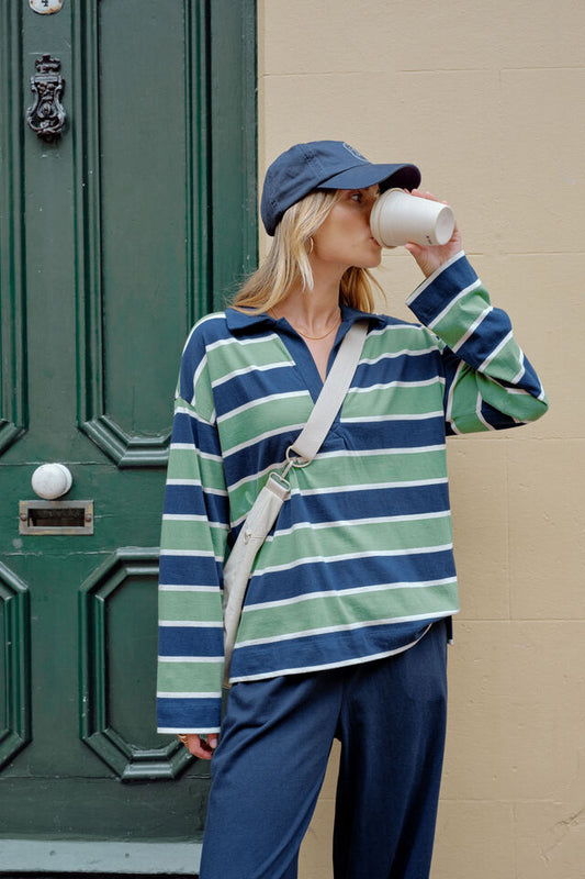 Shelby Slouchy Rugby Top - Heritage Navy Stripe