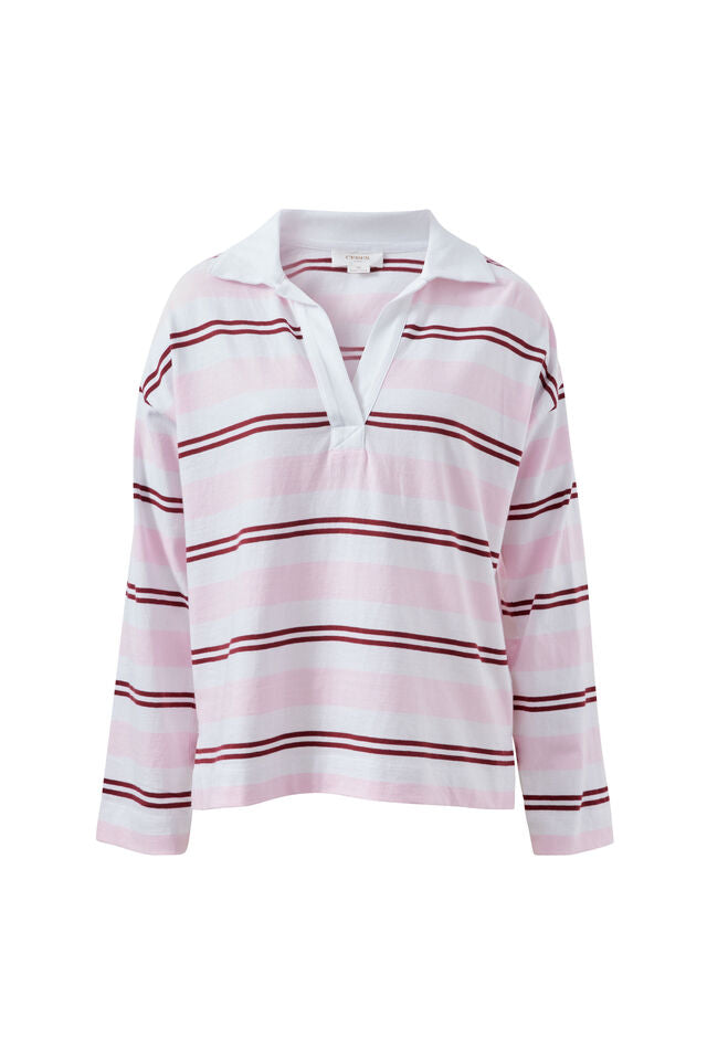 Shelby Slouchy Rugby Top - Sunfaded Pink Mulberry Stripe