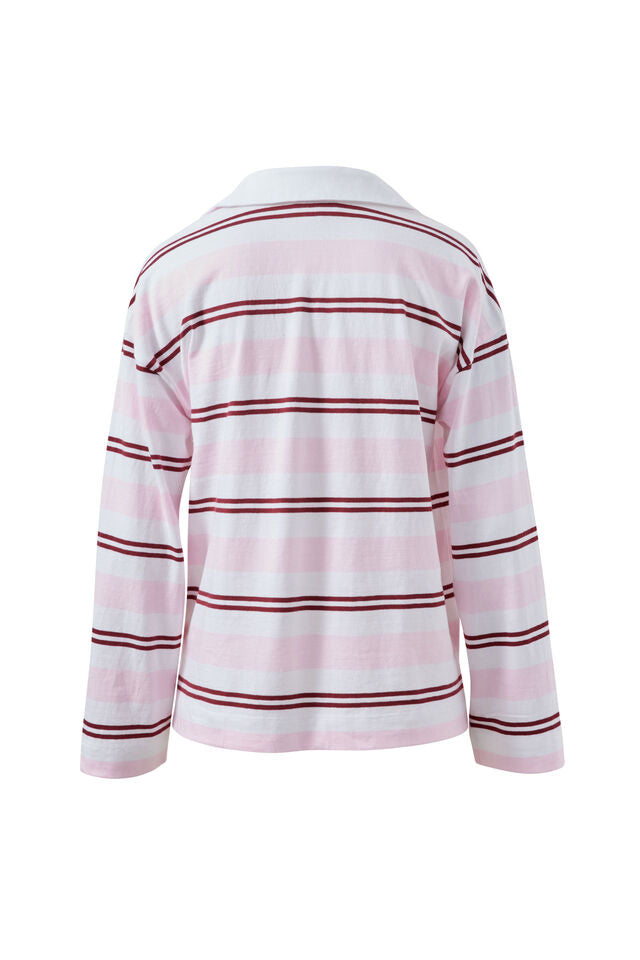 Shelby Slouchy Rugby Top - Sunfaded Pink Mulberry Stripe