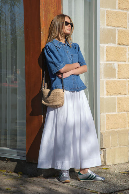 Dylan Pleat sleeve Denim Shirt - Fresh Indigo