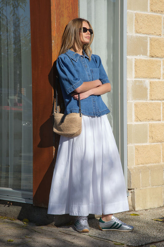 Dylan Pleat sleeve Denim Shirt - Fresh Indigo